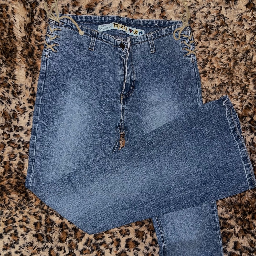 Vintage Mudd Lowrise Lace up Flare Blue Jeans